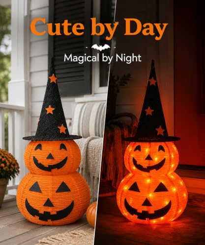 3FT Prelit Halloween Pumpkin Light with 50 LEDs, Waterproof Outdoor Decor