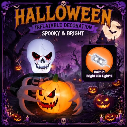 7FT Halloween Skeleton Reaper Inflatable with Jack-o'-Lantern & LED Lights — Outdoor Yard Decor