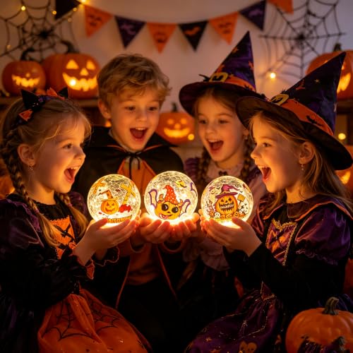 Halloween Crackle Glass Pumpkin LED Globe Lights - Battery Operated, 6H Timer, Orange Pumpkin Variation