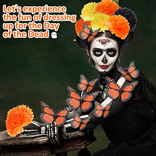 Artificial Marigold Flower & Butterfly Decor Kit for Day of The Dead & Festivals