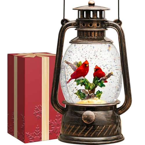 Lighted Musical Cardinal Snow Globe Christmas Decorations - Indoor Lantern with Glitter & 6H Timer - Cardinal Variation