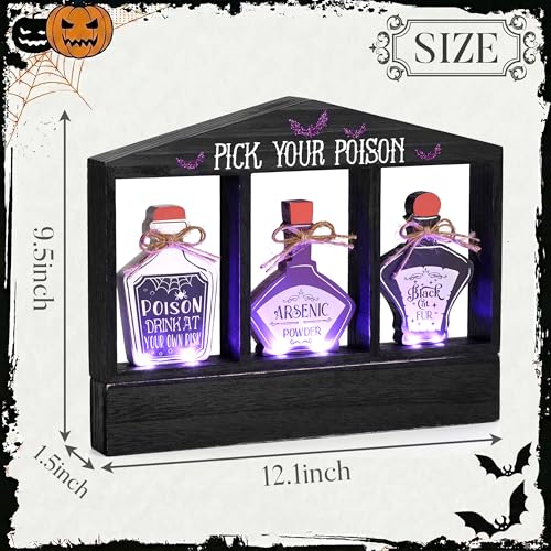 Large Halloween Decor with Purple LED Lights - Pick Your Poison Rustic Sign