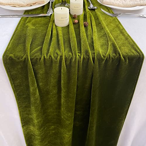 Olive Green Velvet Table Runner 10ft Wedding Reception Decor 20x120 Inch