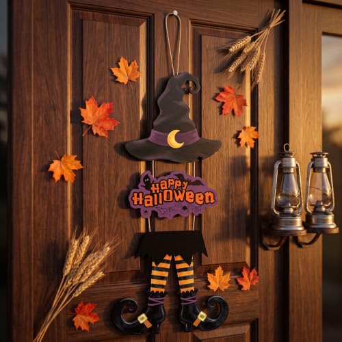 Halloween Door Sign Wreath Decorations - Witch Legs & Happy Greetings Set