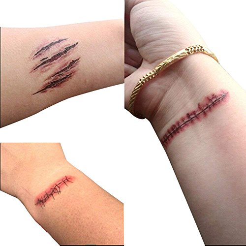 Temporary Wound Scar Tattoo Stickers - Halloween Zombie Makeup 10pcs