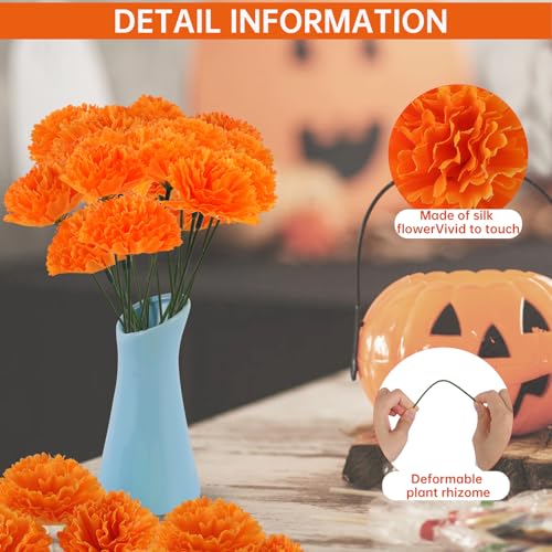 Artificial Marigold Flower Heads Bulk - Orange, 201 Pieces for Day of the Dead Decor & DIY Projects