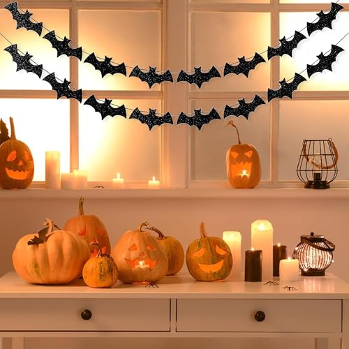 Black Glitter Bat Garland Banner for Halloween Party Decorations - Variation: Glitter-Black