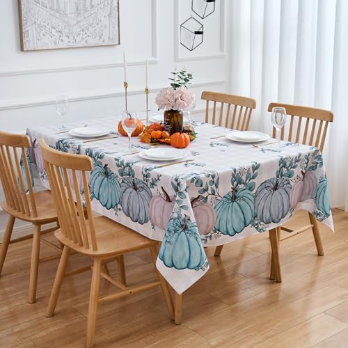 V42 Blue Fall Pumpkin Tablecloth 60x102 Inch Rectangular Outdoor Thanksgiving Decor