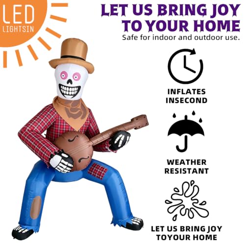 12FT Outdoor Inflatable Skeleton Cowboy with Banjo LED Lights - Halloween Yard Decor - Variation: Brown Cowboy