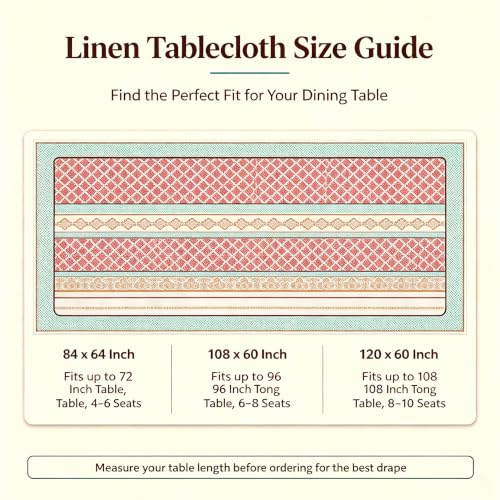 Everly 100% Linen Tablecloth - Bohemian Mosaic Striped 84 x 60 Inch Rectangular