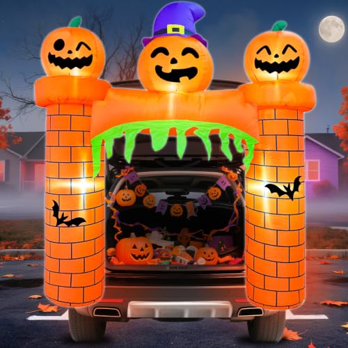 Halloween Inflatable Pumpkin Castle Car Decorations Kit - 6 FT with LED Lights