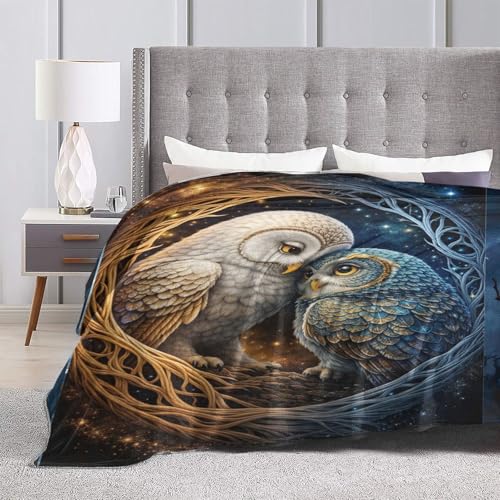 Owl Blanket 50x60in - Cozy Flannel Throw with Loving Owls - Gift for Women & Kids Variation of Owl / 50x60