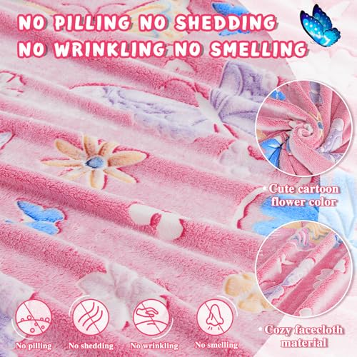 Glow in the Dark Butterfly Blanket for Girls - Pink 50x60 Inches, Kids Room Decor & Gift