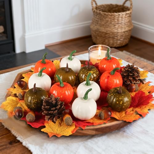 Fall Artificial Pumpkin Decor Set - 64 Pcs Halloween & Thanksgiving Table Centerpiece