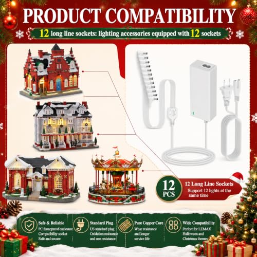 4.5V Power Adapter for Lemax Lighted Village Accessories - 12 Output, White