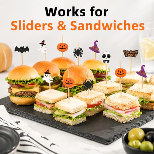Halloween Cocktail Picks 100PCS - Pumpkin Spider Ghost Food Toothpicks with Variation Halloween
