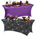 Halloween Spiderweb Tablecloth Set - 6ft Spandex Cover for Tables, 2 Pieces - Black & Purple, Variation of THIS listing