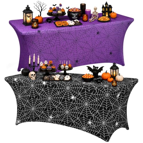 Halloween Spiderweb Tablecloth Set - 6ft Spandex Cover for Tables, 2 Pieces - Black & Purple, Variation of THIS listing
