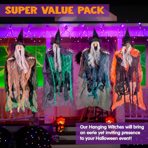 Halloween Hanging Witch Decorations Set - Flying Haunted House Scary Outdoor Indoor Decor