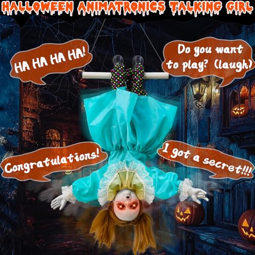 30-Inch Halloween Animatronic Hanging Doll with Moving Hands and Glowing Eyes