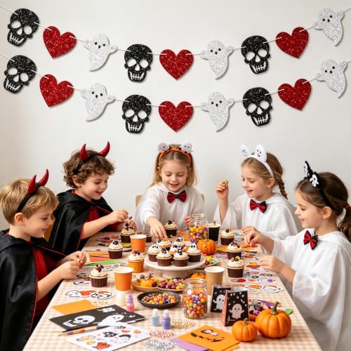Halloween Skull Ghost Garland Set - Black & Red Gothic Party Decorations