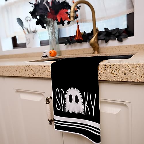 Halloween Kitchen Towels Set - Ghost & Spooky Decor, Black, 2 Pieces