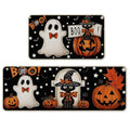 Halloween Kitchen Mat Set of 2 - Black Pumpkin Ghost, 17x29 & 17x47 Inches