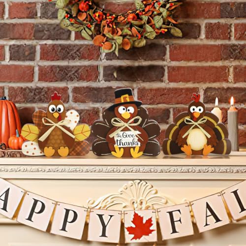 Large Brown Wooden Thanksgiving Turkey Centerpiece Set - Rustic Fall Decor for Home & Tabletop