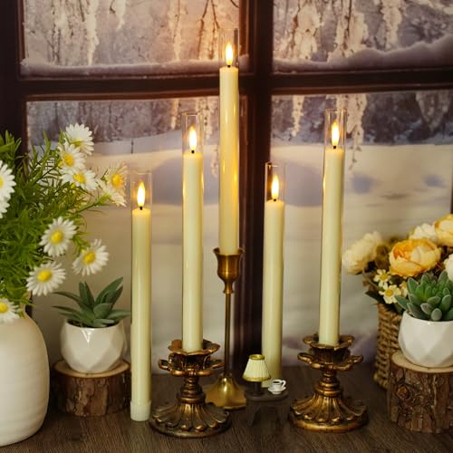 Ivory Flameless Taper Candles with Remote & Timer 6 Pack - Safe LED Holiday Decor