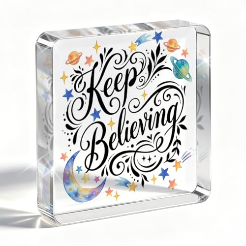 Space Inspired 1502 Inspirational Quotes Desk Decor - Clear Acrylic Sign for Office & Home, Positive Affirmations, 4x4 Inch