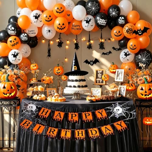 Halloween Balloons Decorations - 50 Pcs 12 Inch Latex Balloons Black Orange Variation