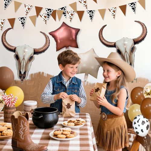 21 PCS Western Party Decorations Kit - Large Cowboy Longhorn Balloons & Banners
