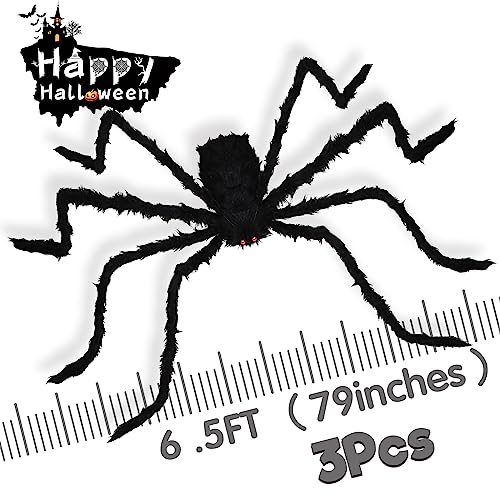 3 Pack Giant Outdoor Halloween Spiders - 6.5 FT Scary Fake Spider Decorations