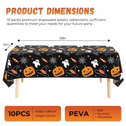 Halloween Tablecloth Set - 10 Pack Pumpkin Ghost Disposable Plastic Table Covers 54x108 Inches - Variation: Pumpkin Ghost