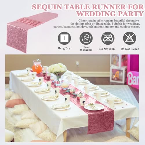 Sequin Table Runner 12x108 Inches Pink Glitter Overlay for Wedding Party - Pack of 2