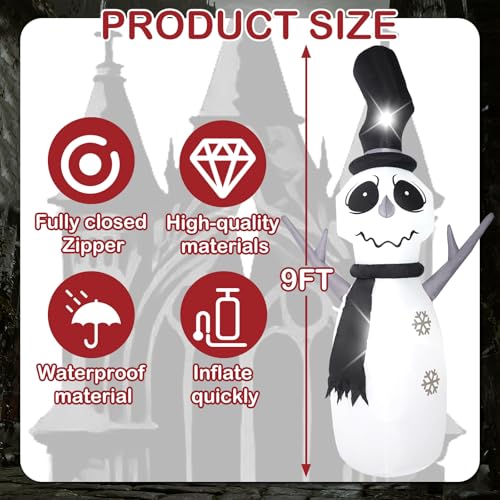 A-9FT Grey Snowman Inflatable Decoration with LED Lights - Outdoor Halloween Yard Decor