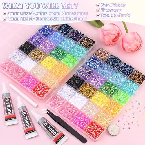 Jelly Multicolored 3mm & 4mm Rhinestones Bedazzling Kit with Glue - 46000 Pcs