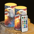 4th of July Indoor Flameless Candles with Eagle American Flag - Remote & Timer Set of 2