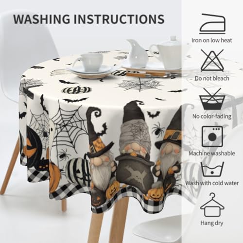 Halloween Round Tablecloth 60 Inch Pumpkin Ghost Spiderweb Water Resistant Fabric - Home Decor