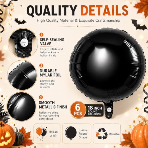 18 Inch Orange and Black Foil Balloons Set for Halloween & Fall Parties