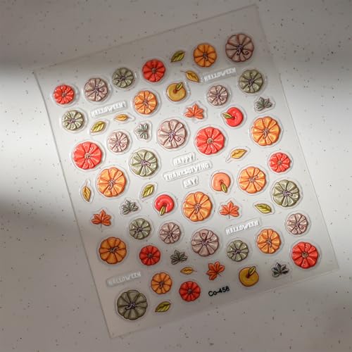 Fall Nail Stickers Set with Pumpkin & Autumn Leaves – Self-Adhesive Nail Art Decals for Women