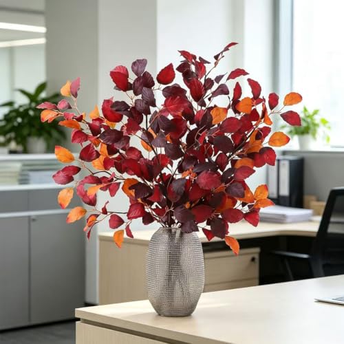 Fall Eucalyptus Stems Artificial 39 Inch - Amaranth Leaves, Pack of 3