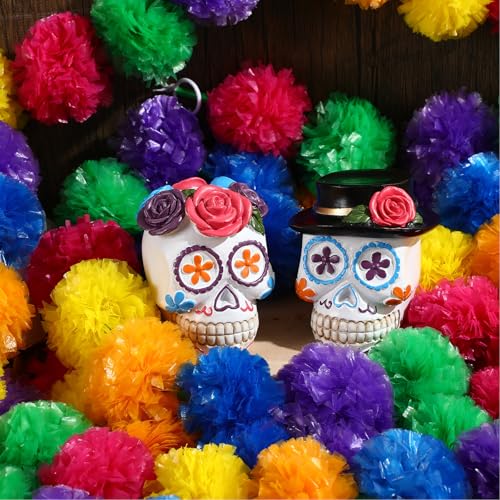 Day of the Dead Sugar Skull Couple Decor - White, 3.15 Inches, Rose & Hat Variation