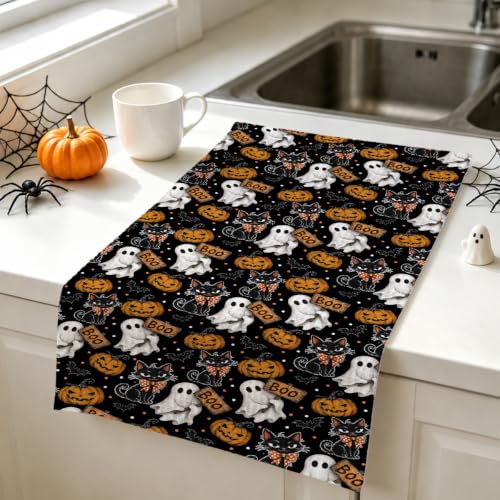 Halloween Kitchen Towels Set - Black Cat Ghost Boo Design, 2 Pcs, Towel13