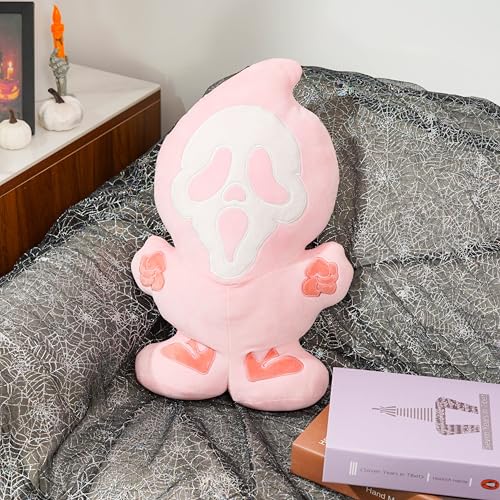 Pink Halloween Ghost Pillow 15.8 Inch Spooky Funny Throw Cushion for Sofa Home Decor