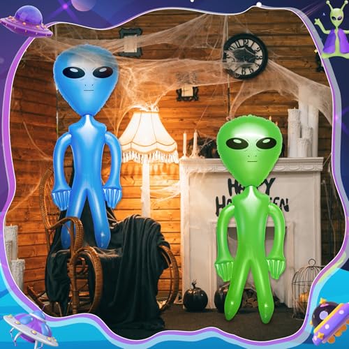 Inflatable Alien Party Decorations Set - 67 Inch Jumbo Blow-up Toy in Blue, Green & Purple
