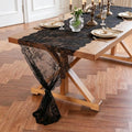 Black Lace Table Runner 30 x 120 Inch Floral Embroidered Fabric - Variation 2
