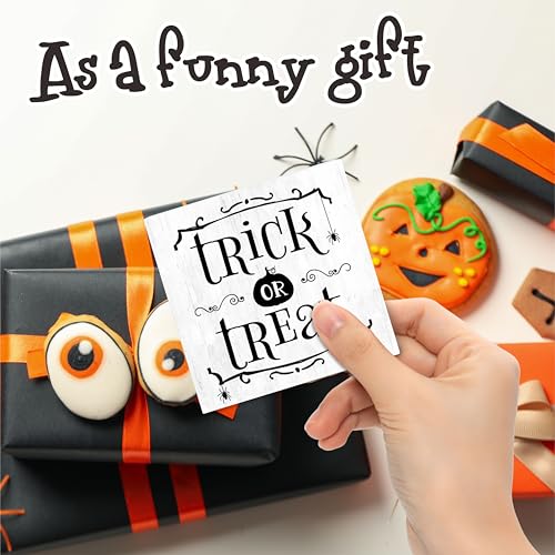 Halloween Wooden Trick Or Treat Sign - Farmhouse Black & White Spider Decor