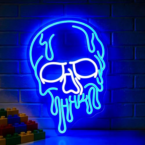 Skull Neon Sign LED Wall Decor - Blue Neon Lights for Party & Room