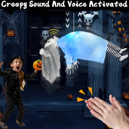Halloween Animatronic Floating Corpse Decoration - 38 Inches, Motion-Activated, Sound & Light Effects